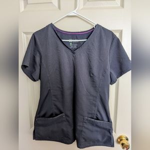 Healing Hands Purple Label Yoga charcoal grey scrub top. Like new. SzL.